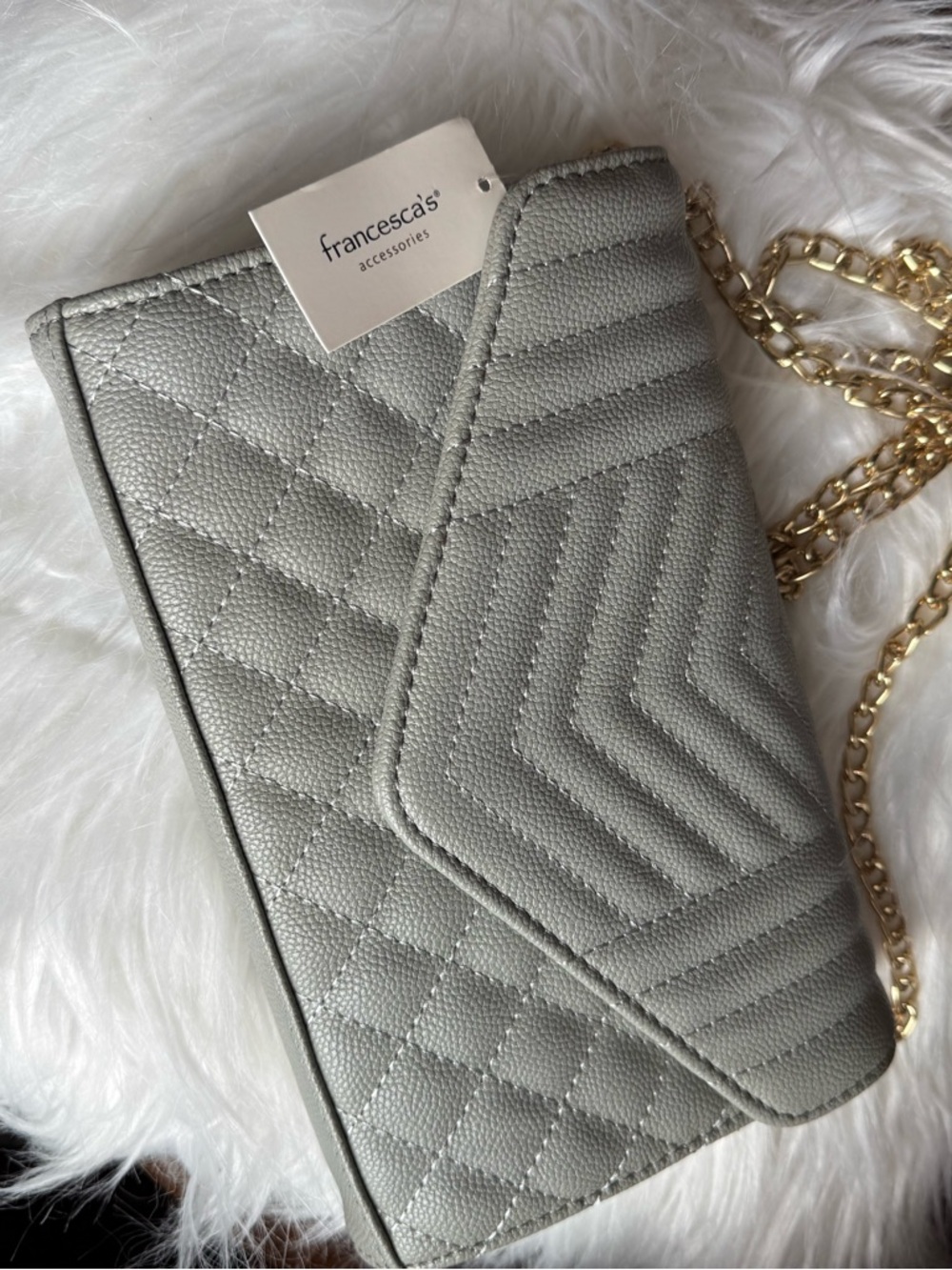 Francesca's Collections Metallic Silver Quilted Chain Wristlet